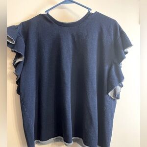 Ag Adriano Goldschmied dark Blue Flutter Sleeve Blouse